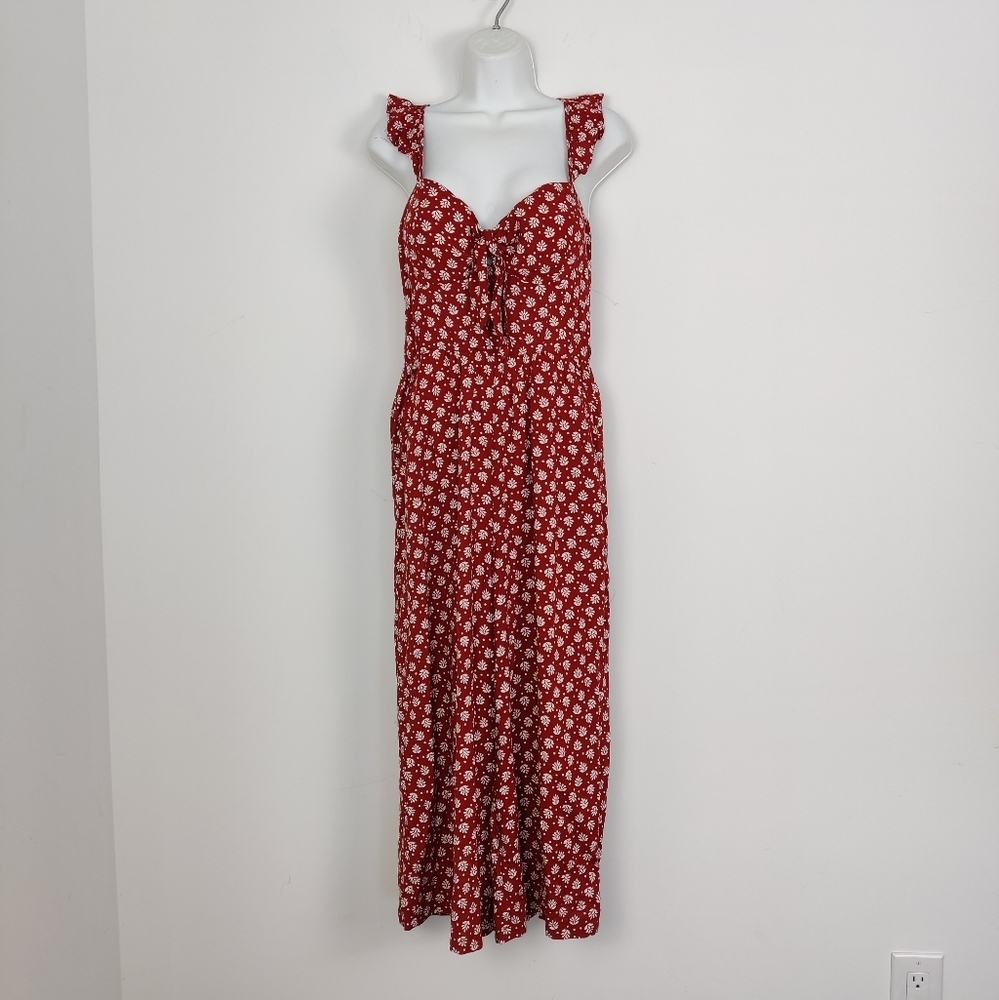 As U Wish Floral Print Jumpsuit - Size Large Feminine Ruffle Racer Back